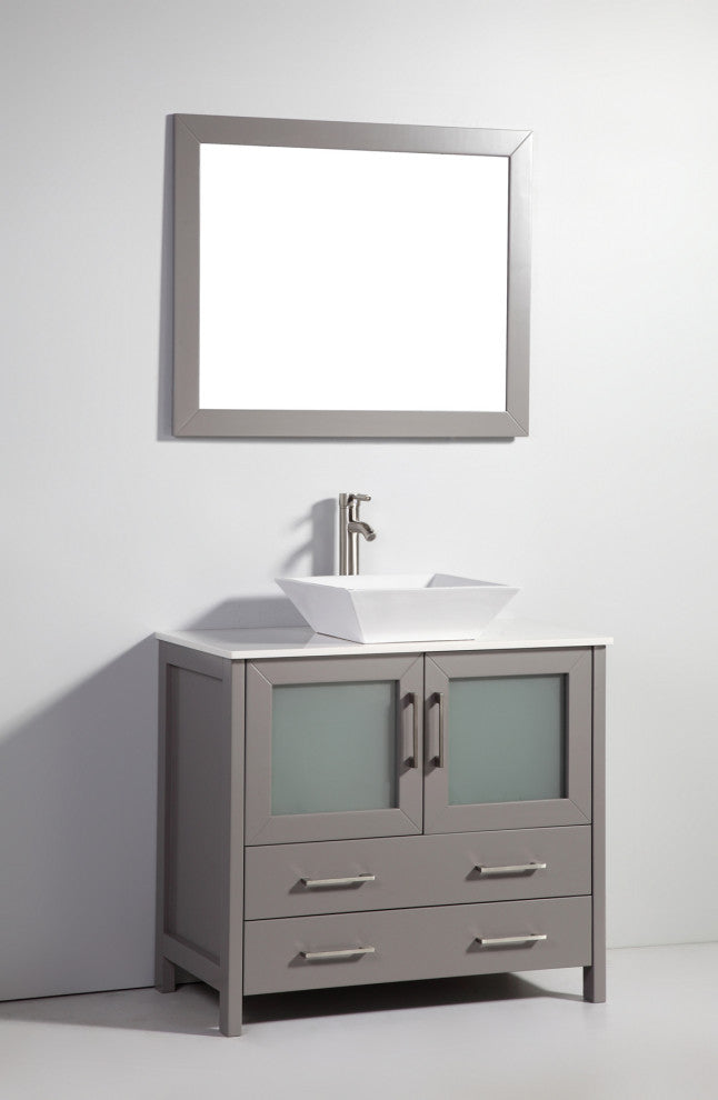 Vanity Art Vanity Set With Vessel Sink, Gray, 36", Led Sensor-Switch Mirror