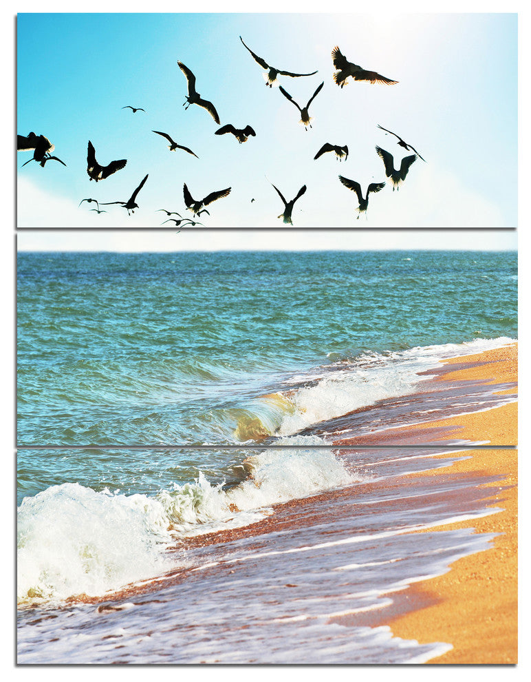 Sea Gulls over the Seashore, Seashore Triptych Canvas Art Print, 28x36, 3 Panels