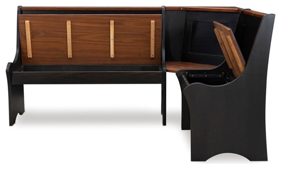 Riverbay Furniture Kerry Planked Solid Wood Dining Nook Set in Black