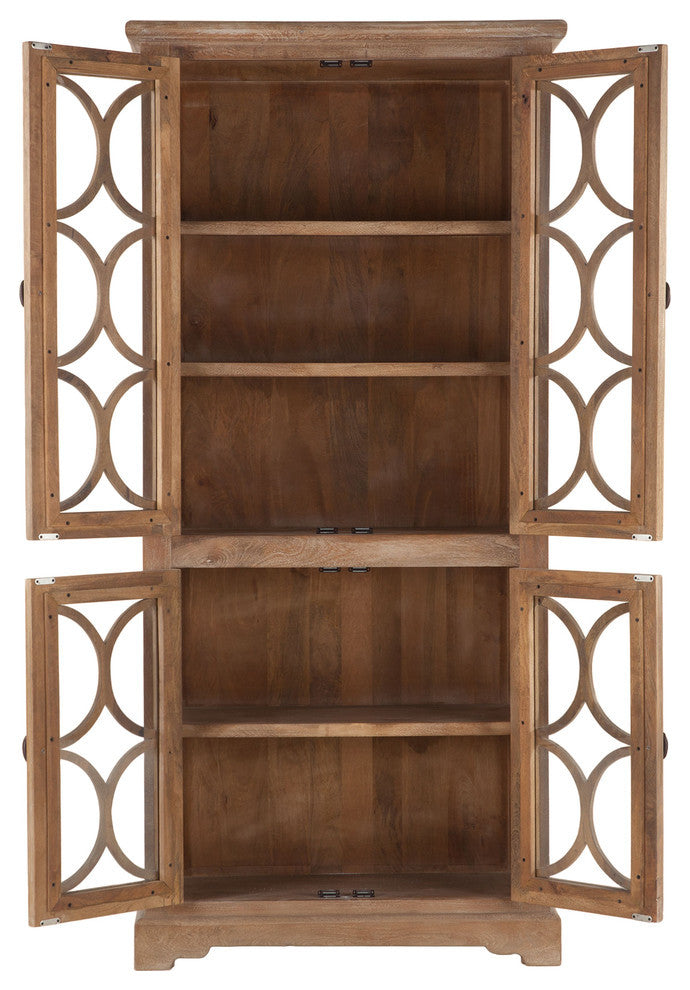 Pengrove 38-Inch Wide Mango Wood Cabinet with Carved Lattice Work Doors