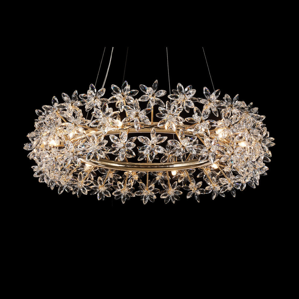 Bouquet 12-Light Drum Chandelier - Crystal/Gold