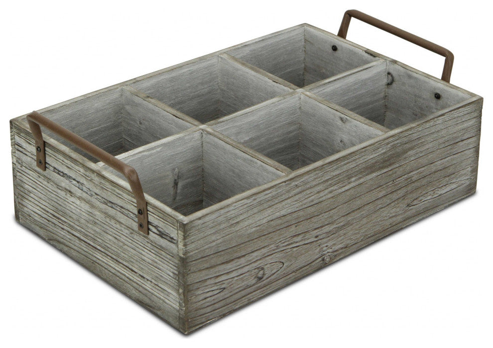 Rustic Graywash Six Slot Wooden Caddy