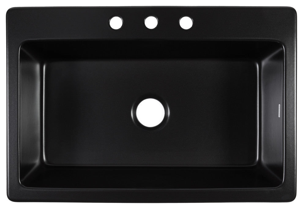 Jackson Matte Black Fireclay 33" Single Bowl Drop-In Kitchen Sink with 3 Holes