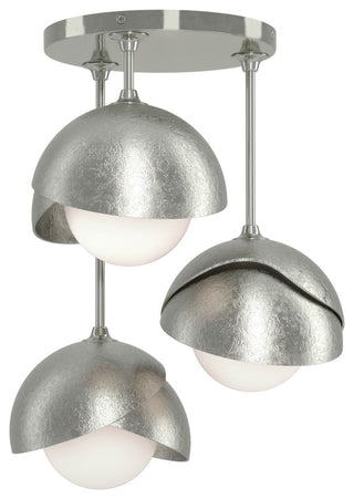 Brooklyn 3-Light Double Shade Semi-Flush, Sterling, Sterling, Opal Glass