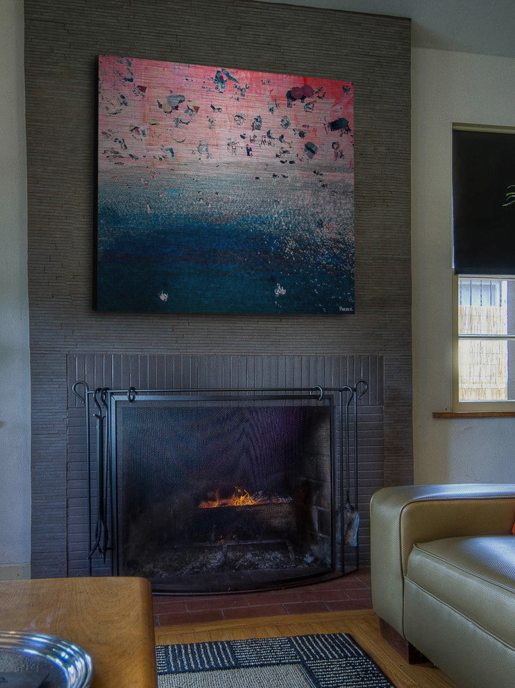 "Pink Sandy Beach" Painting Print on Brushed Aluminum, 24"x24"