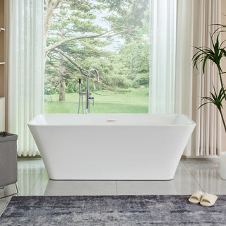 67" Acrylic Freestanding Soaking Bathtub, White/Brushed Nickel