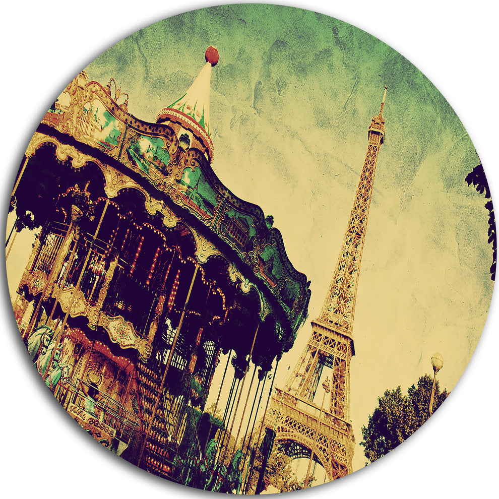 Eiffel Tower Retro Style, Landscape Disc Metal Wall Art, 38"