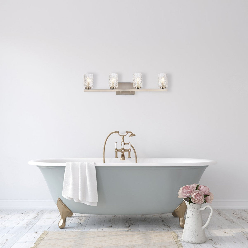 Conor 4-Light Bath Sconce, Satin Nickel With Clear Shade