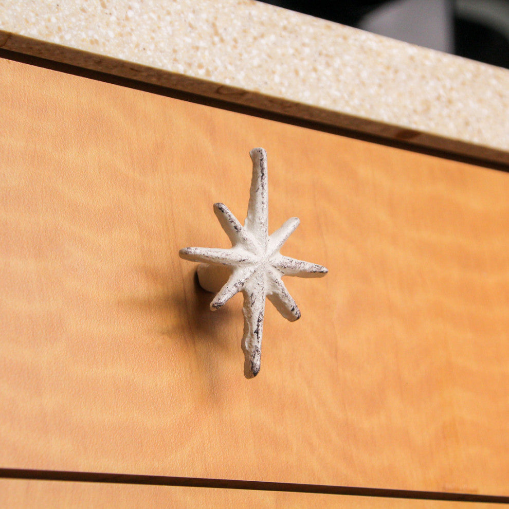 Set of 6 Antique White Finish Mid Century Modern Starburst Drawer Pulls Knobs