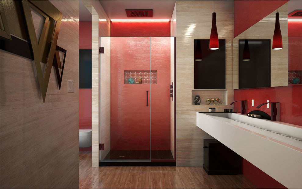 Unidoor Plus 39-39 1/2"Wx72"H Frameless Hinged Shower Door, Oil Rubbed Bronze