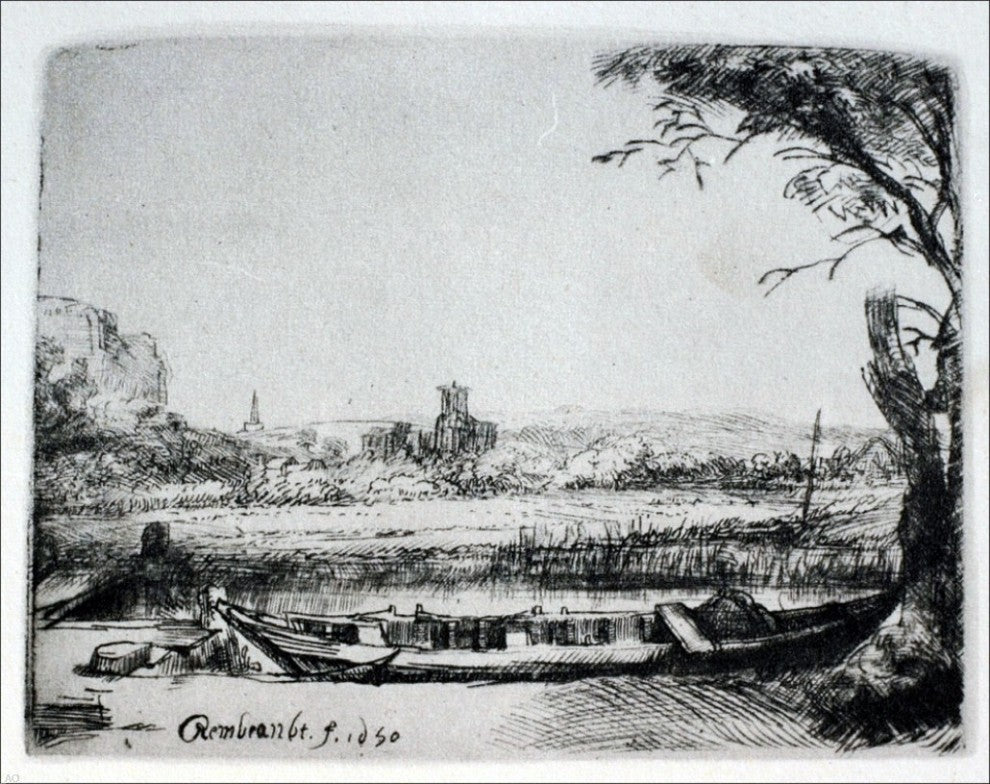 Rembrandt Van Rijn The Landscape With a Canal and Large Boat Gallery Wrap Canvas