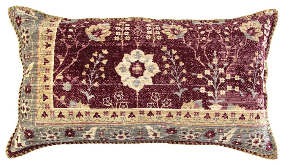 Beige Burgundy Antique Patterning Lumbar Pillow