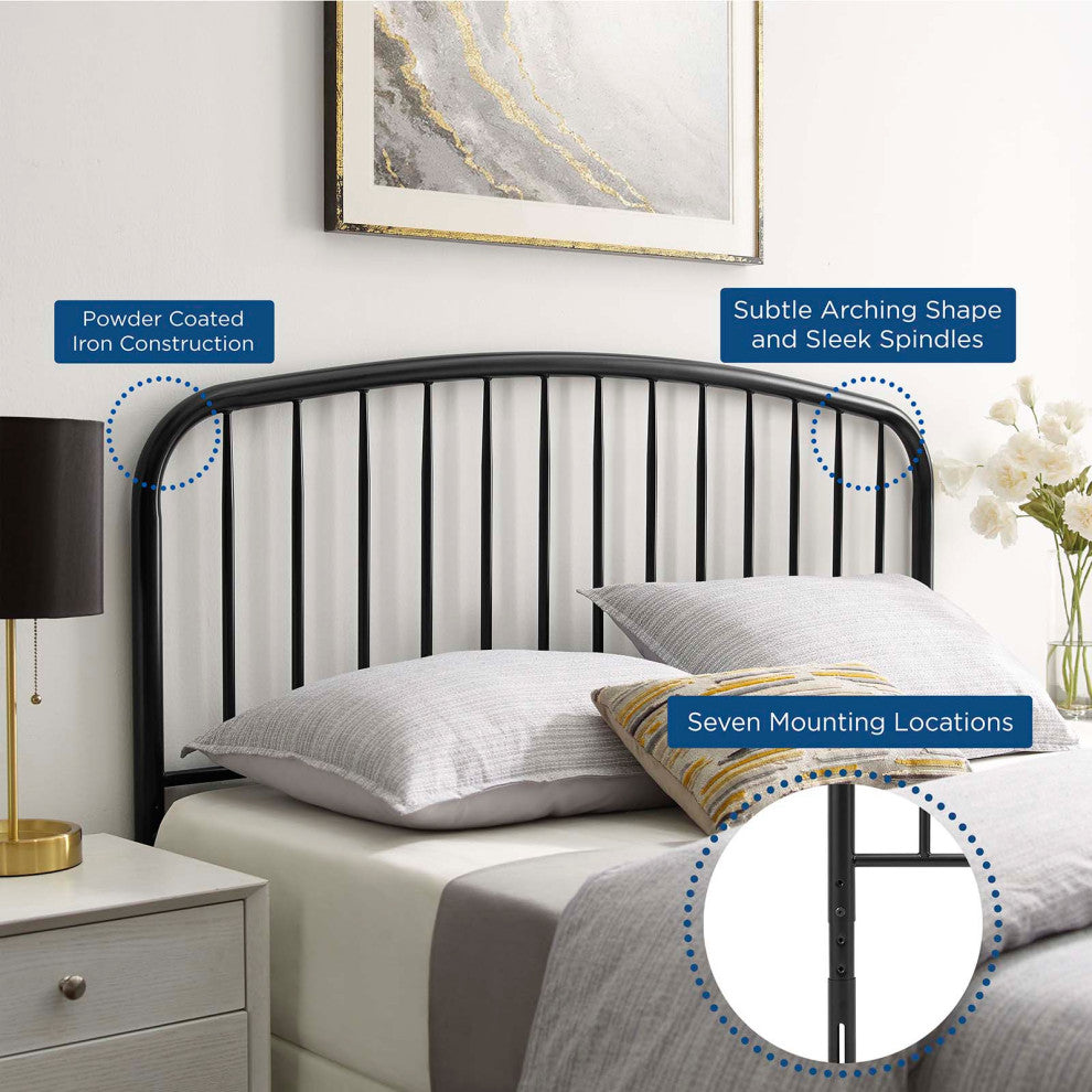 Headboard, Queen Size, Metal, Black, Modern Farmhouse, Bedroom Master Suite