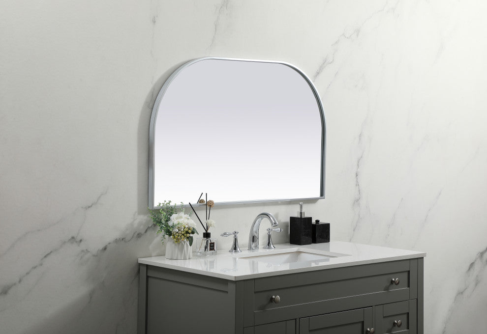 Metal Frame Arch Mirror 39X24 Inch, Silver