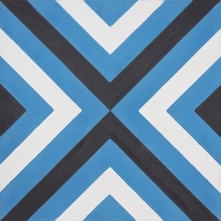 Jadida Handmade Cement Tile, Blue/Black/White, Sample