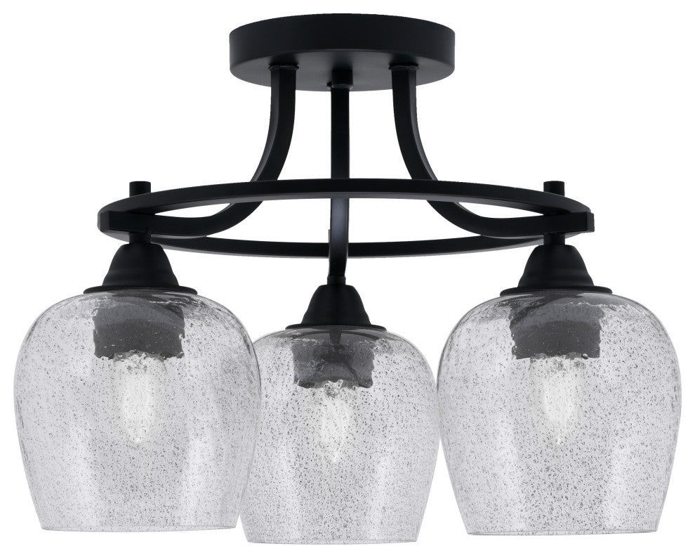Paramount 3-Light Semi-Flush Light, Matte Black, 6" Smoke Bubble Glass