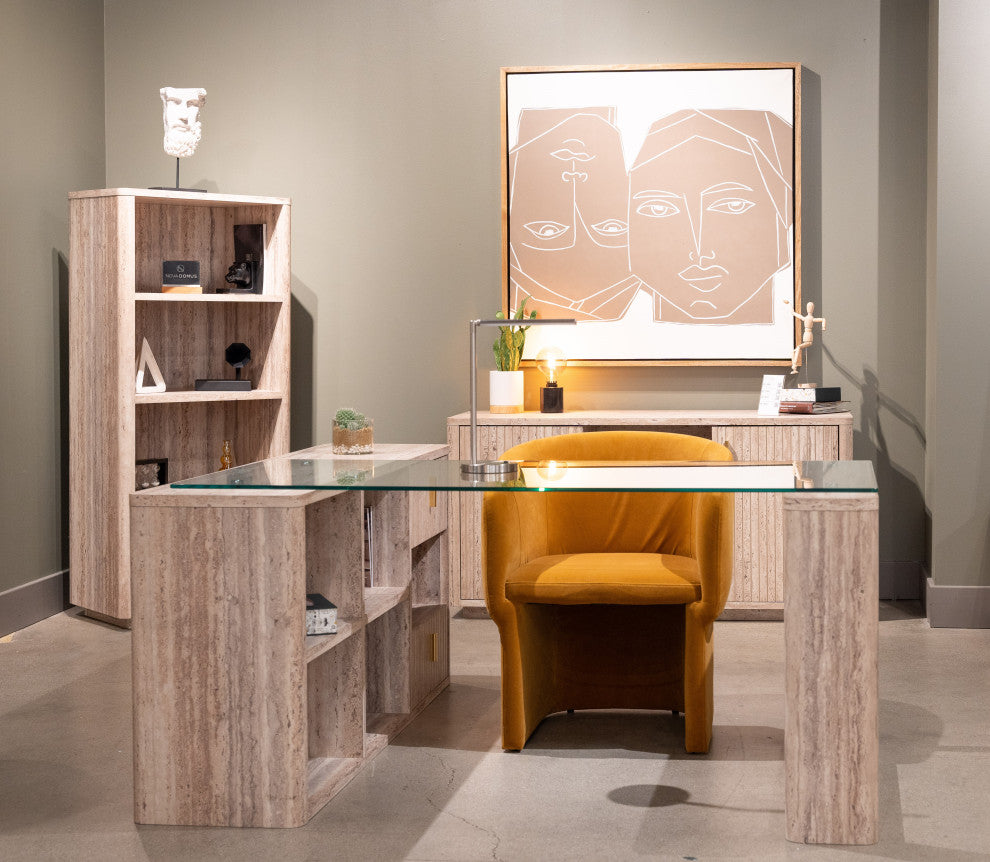 Nova Domus Roma Modern Glass, Travertine Reversible Desk
