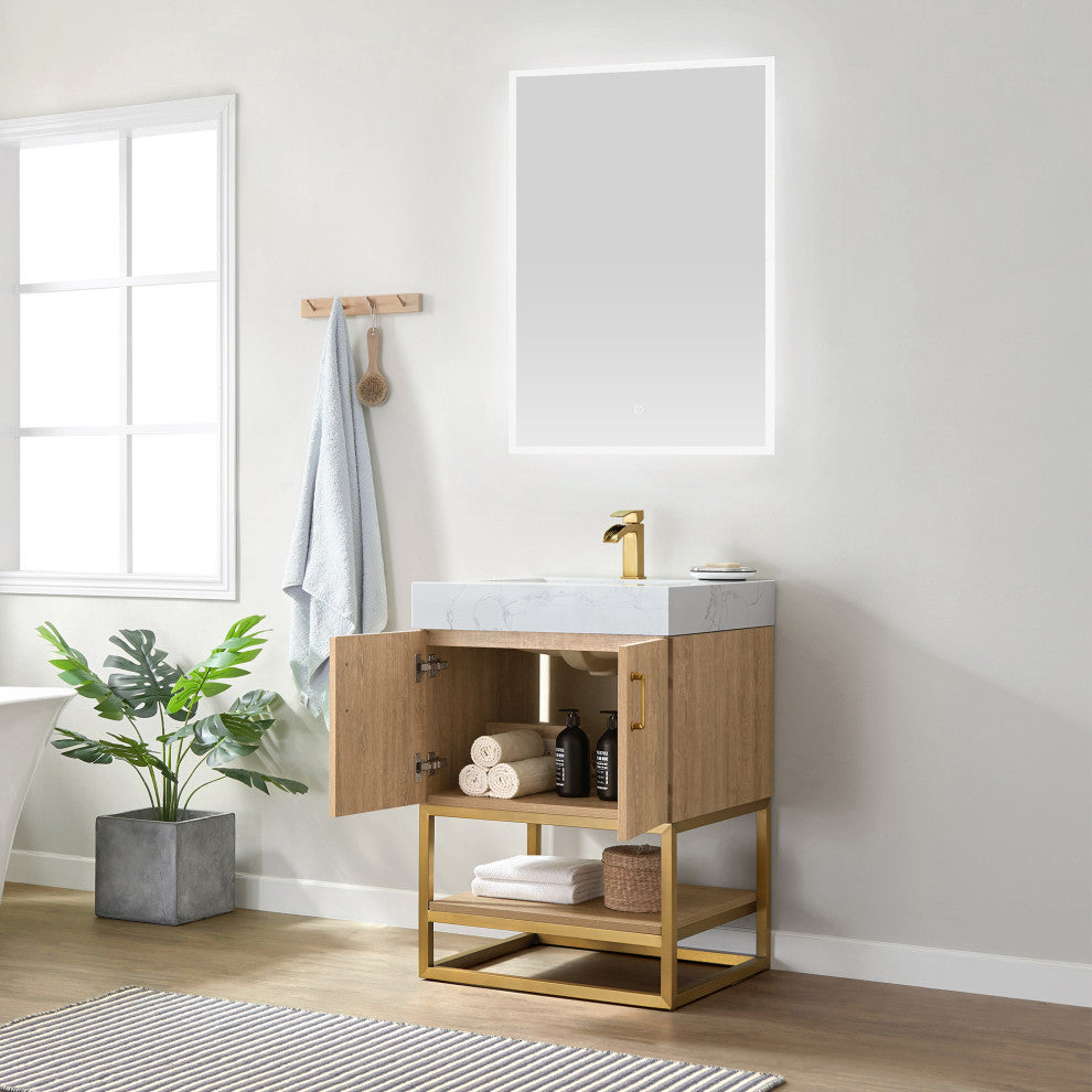 Alistair Vanity, North American Oak With Countertop, 24", With Mirror