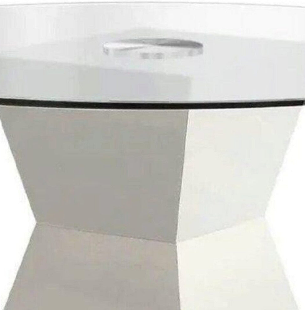 Benzara BM208997 Round Glass Dining Table With Square Pedestal Base, White