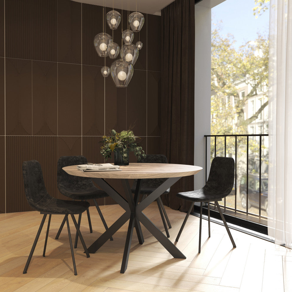 Ravenna 47" Round Dining Table MDF Tabletop in Geometric Metal Base, Maple