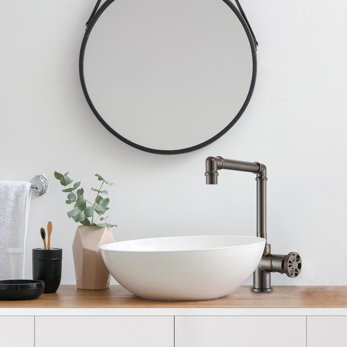 Urban Deck Mount Round Wheel Handle 1-Hole Bathroom Faucet, Oil-Rubbed Bronze