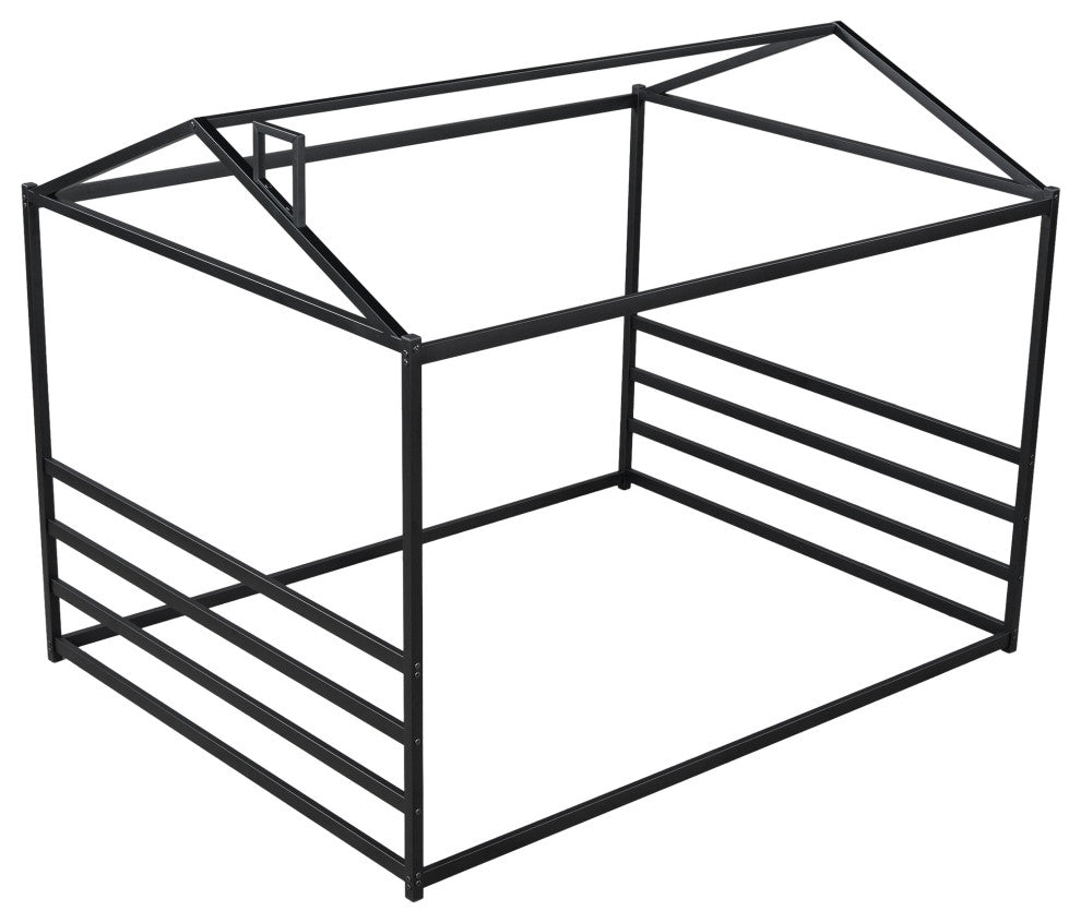Gewnee Metal House Shape Platform Bed, Black, Queen