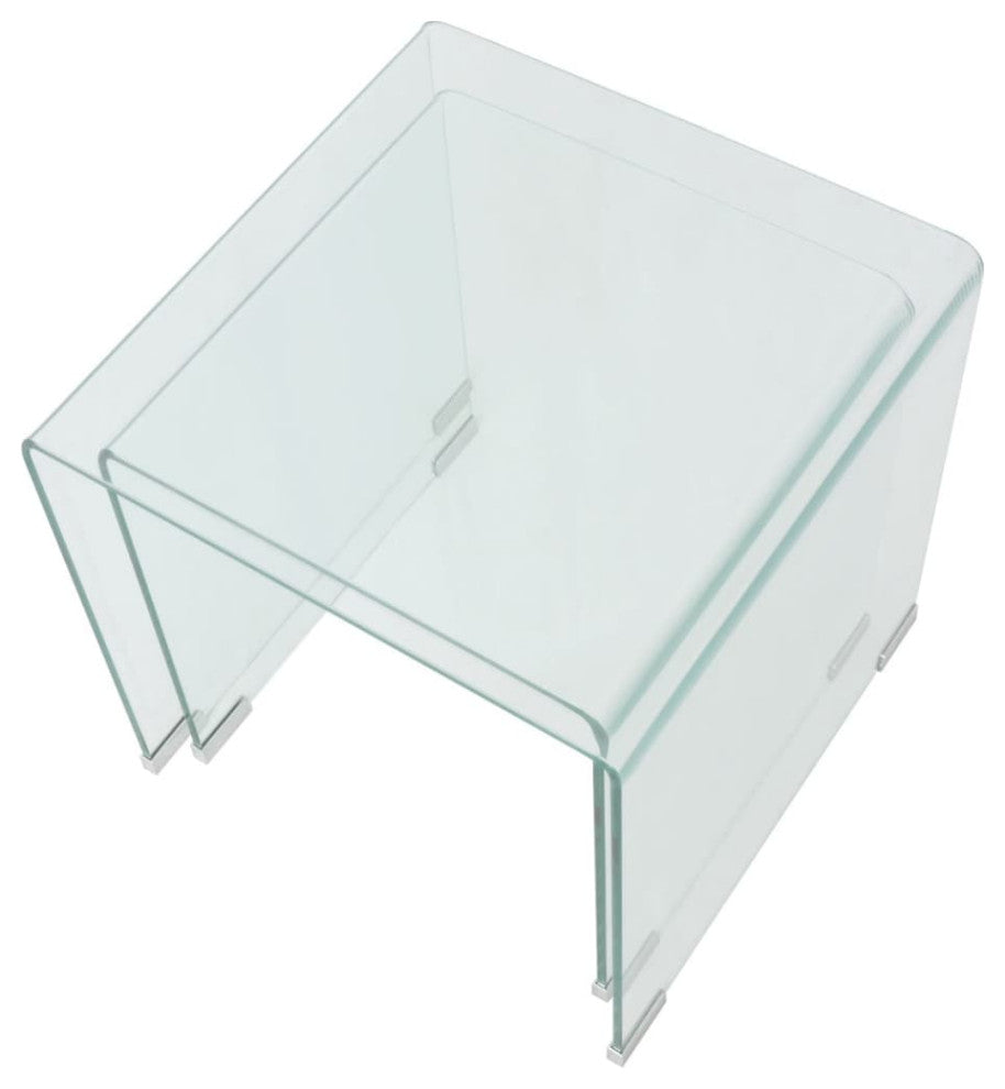 vidaXL Two Piece Nesting Table Set Tempered Glass Clear