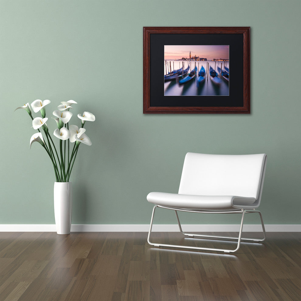 Michael Blanchette ''Blue Gondolas'' Art, Wood Frame, Black Mat, 14x11
