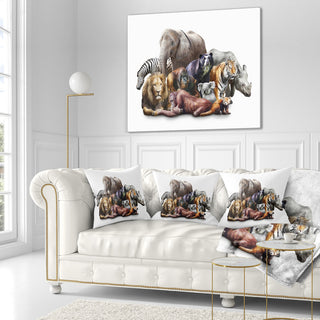 Animals On White Background Abstract Throw Pillow, 18"x18"