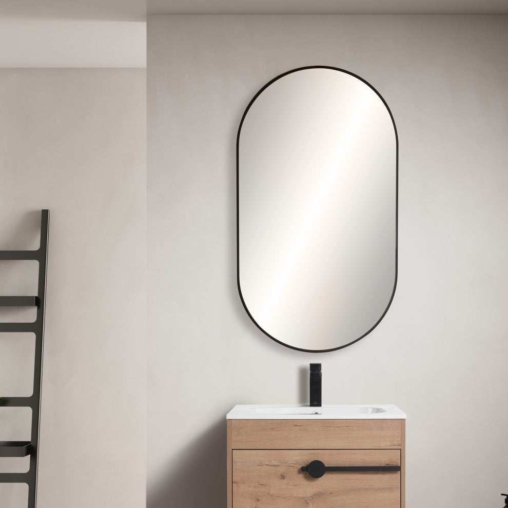 Metal Frame Shatterproof Wall Mount Mirror, FM4, Matte Black, 24"x44"