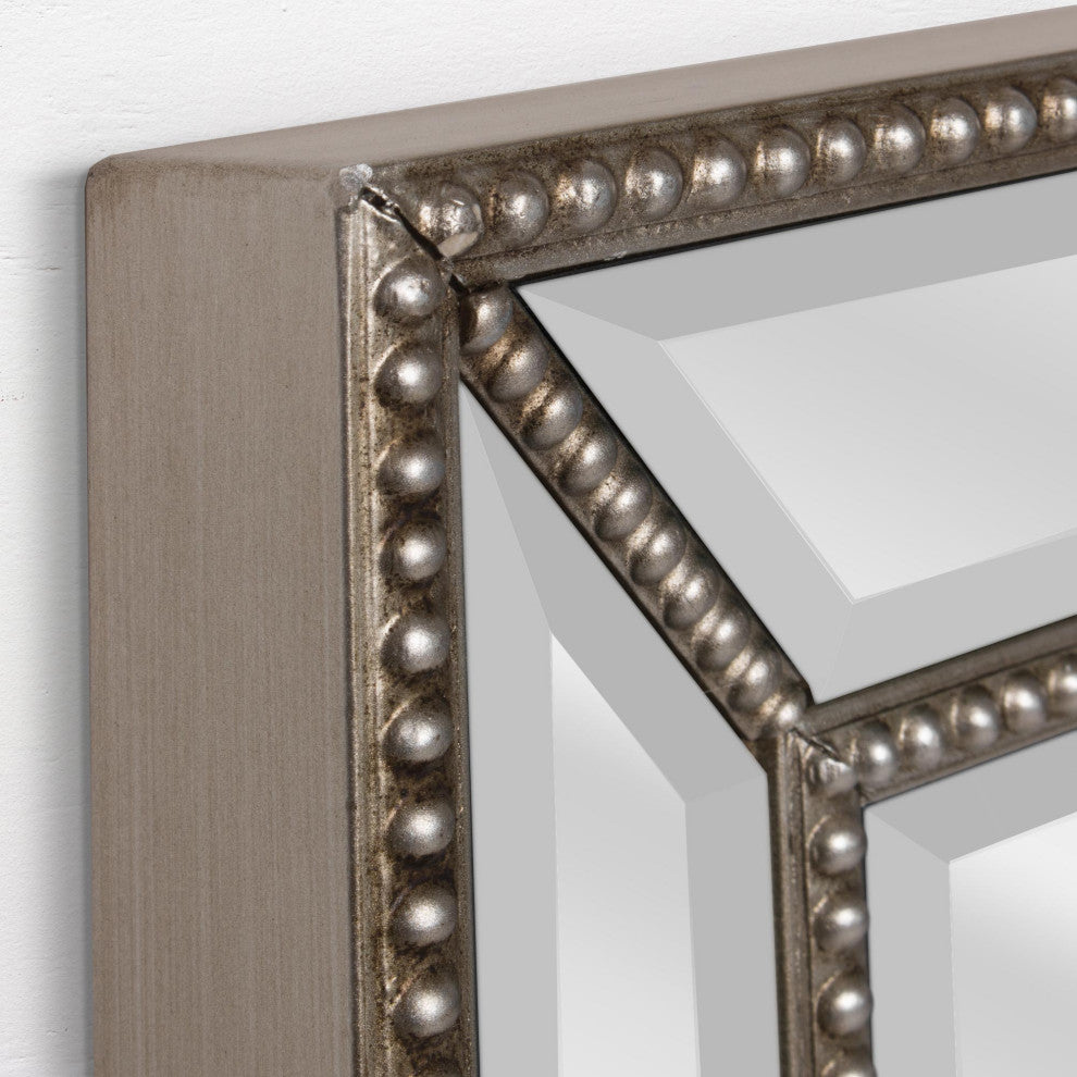 Head West Champagne Silver Metro Beaded Framed Vanity Mirror - 24" x 30"