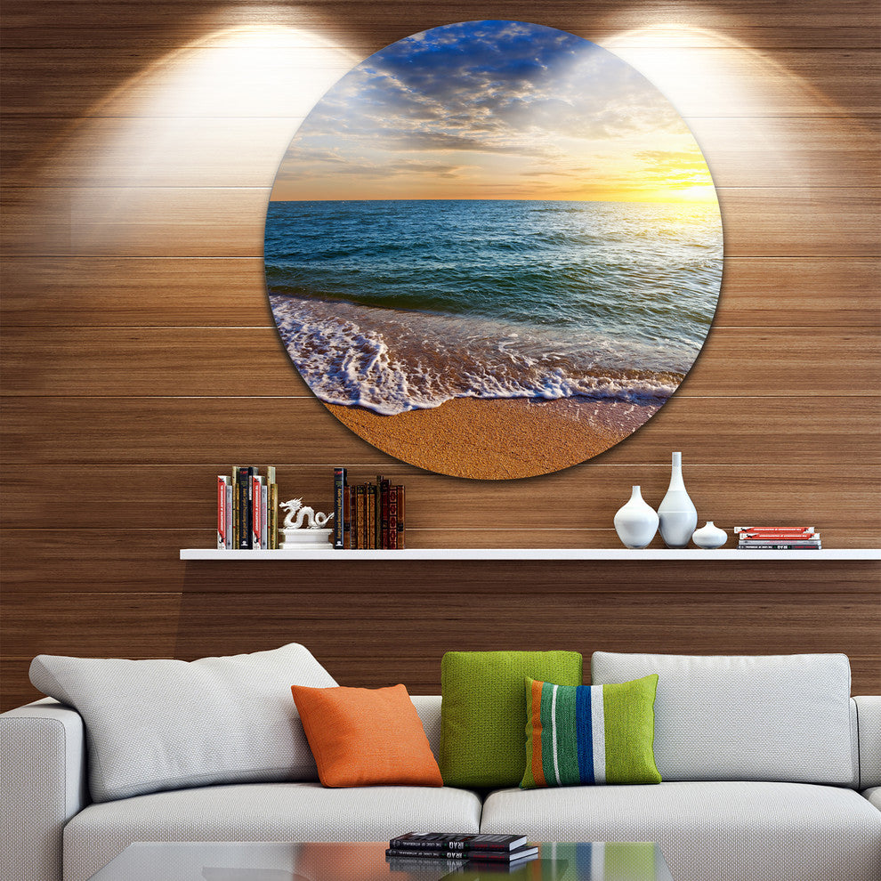 Layers Of Colors On Sunrise Beach, Seashore Disc Metal Wall Art, 11"