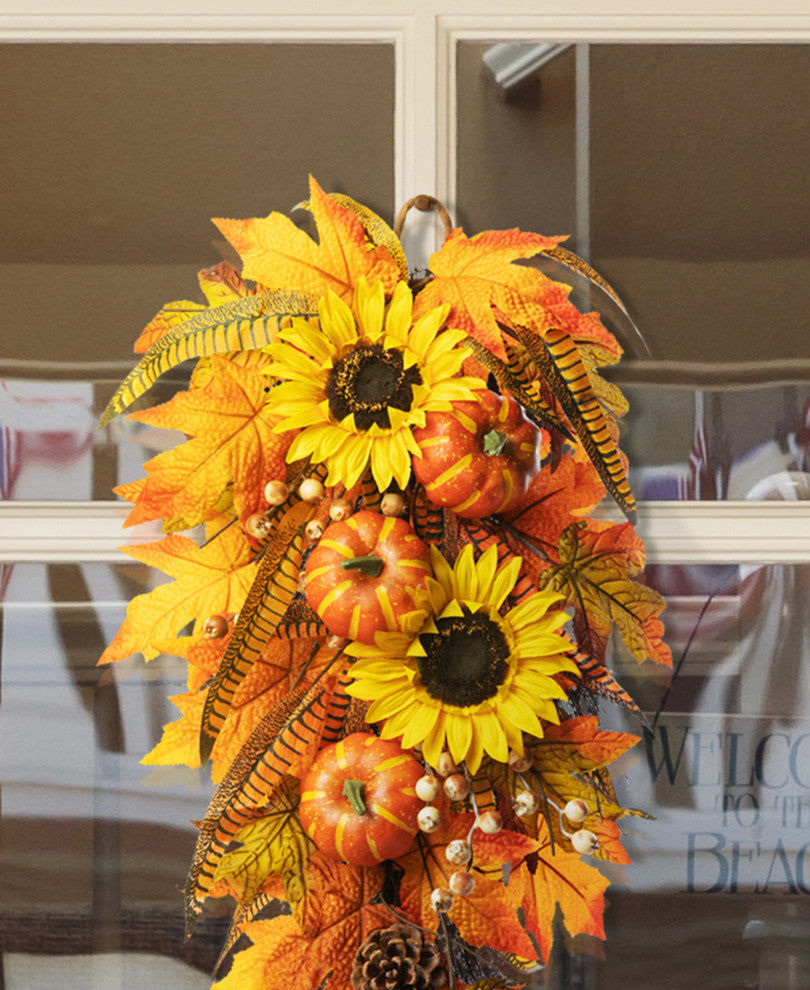 26"H Sunflower Pumpkin Leaf Swag