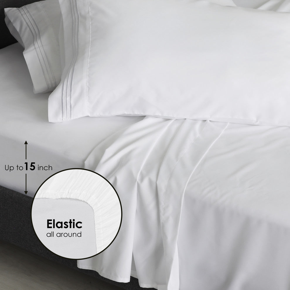 Furinno Angeland Vienne 4-Piece Microfiber Bed Sheet Set, California King, White