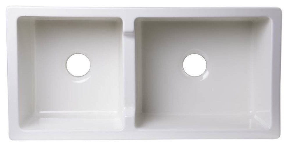 ALFI brand AB3618DB-B Biscuit Smooth Thick Wall Fireclay Two Bowl Farm Sink