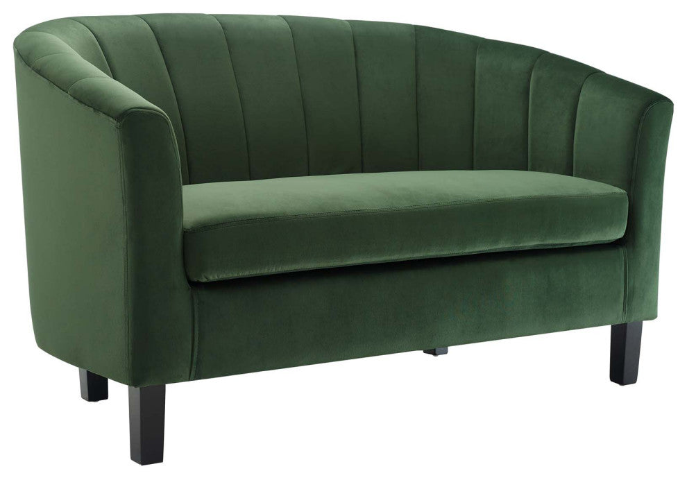 Prospect Channel Tufted Performance Velvet Loveseat and Armchair Set Emerald