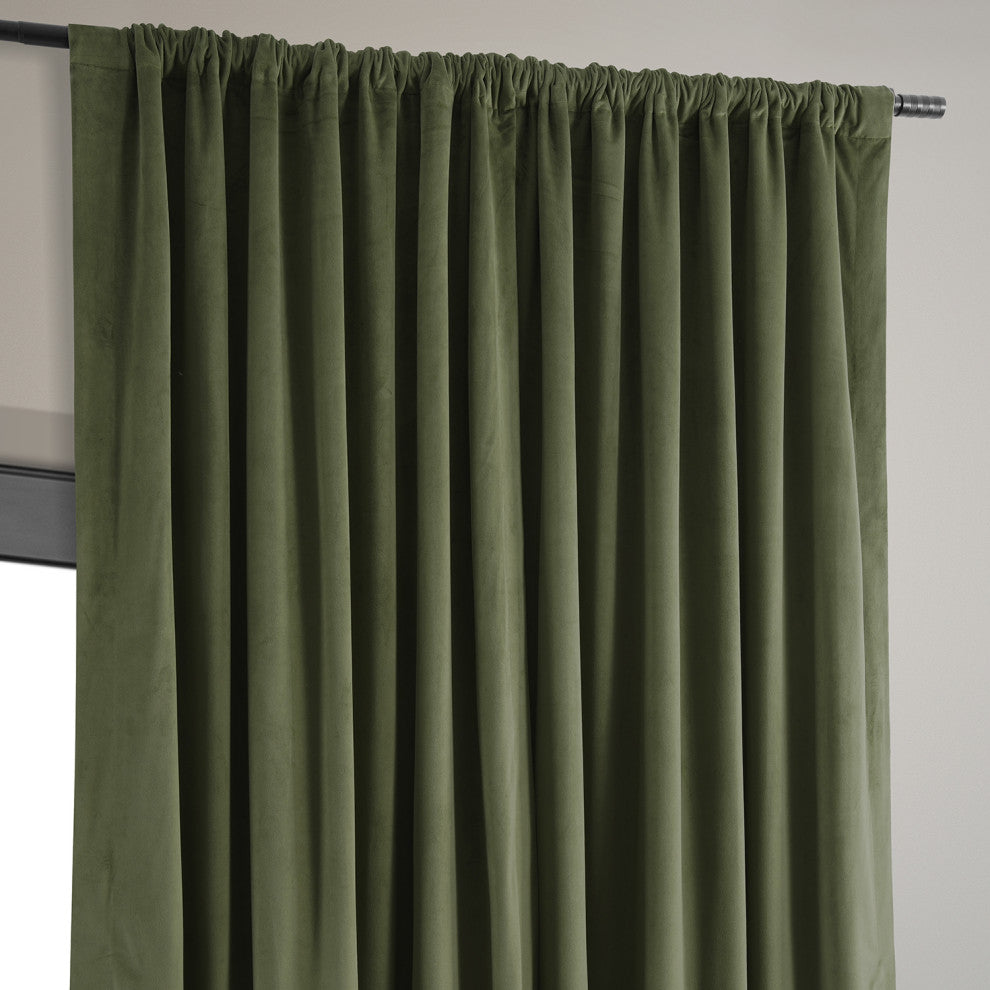 Extra Wide Blackout Velvet Curtain Single Panel, Hunter Green, 100w X 96l