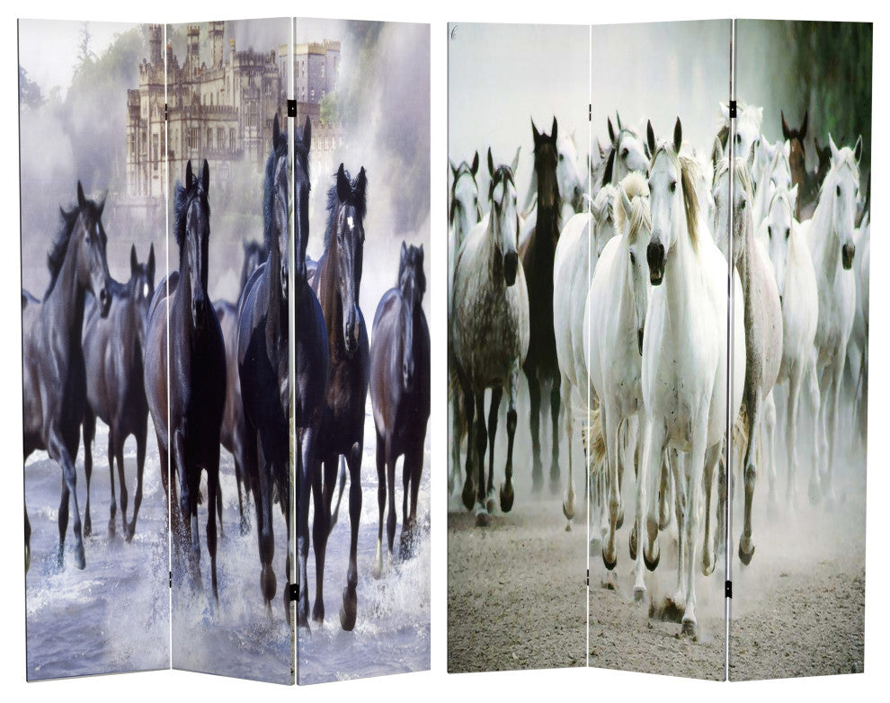 6' Tall Double Sided Horses Canvas Room Divider