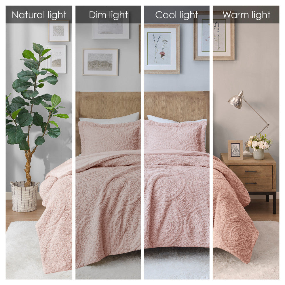 Madison Park Arya Medallion Faux Fur Plush Comforter Mini Set