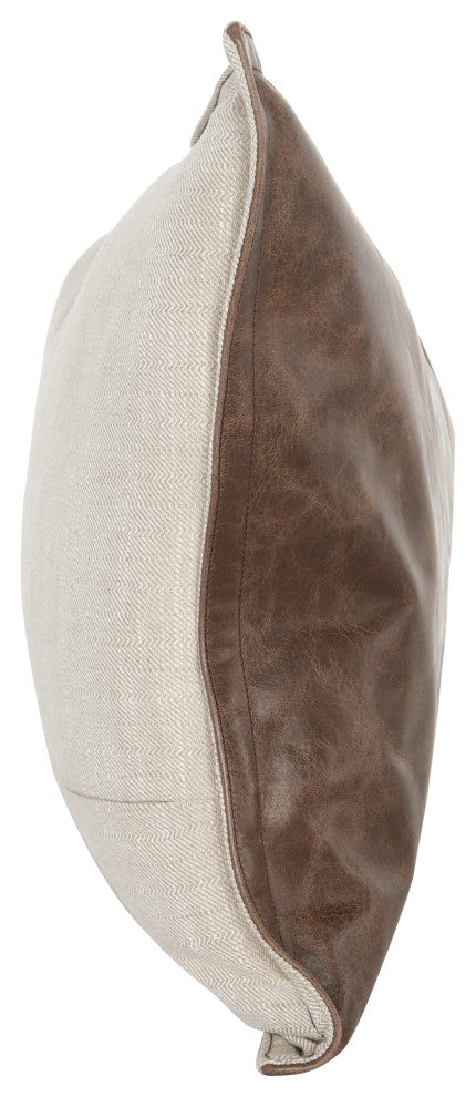 Kosas Home Cheyenne 100% Leather 22" Throw Pillow, Chocolate Brown