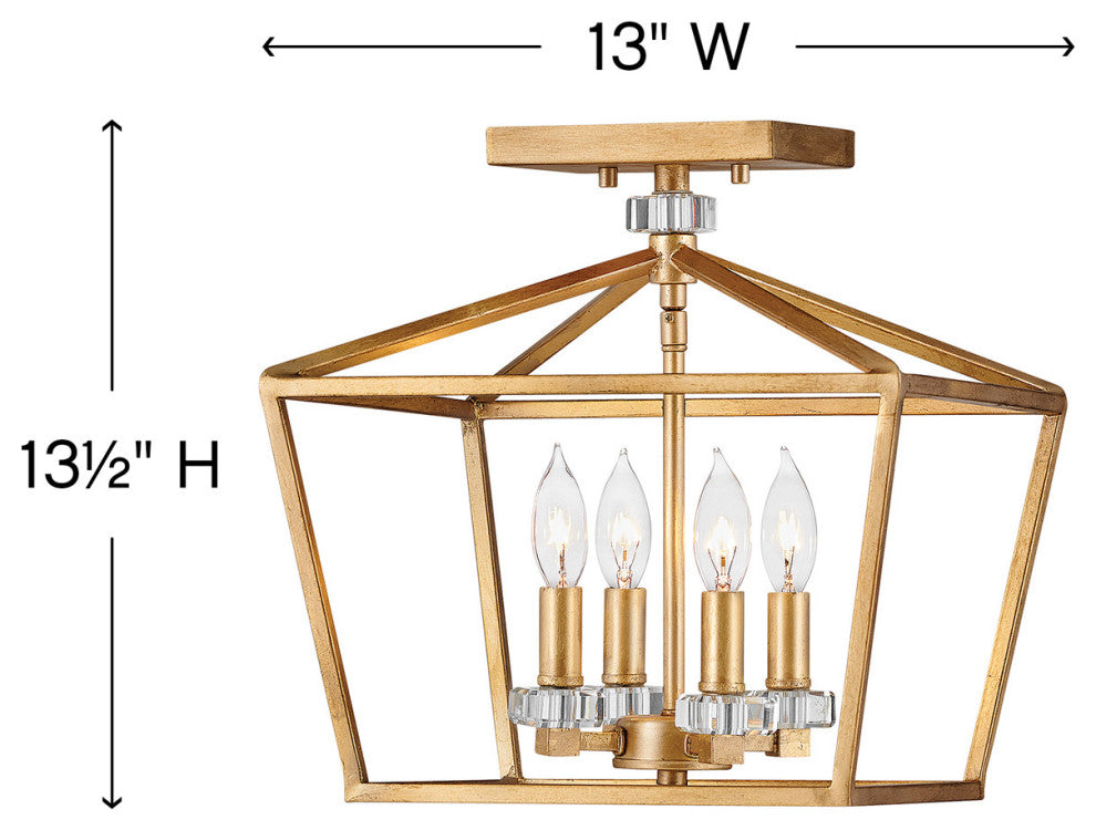 Hinkley Stinson Small Semi-Flush Mount, Distressed Brass