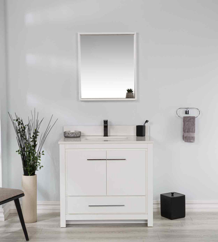 Mila Collection 36" Bathroom Vanity With Sink, Mirror, Countertop, Snow White