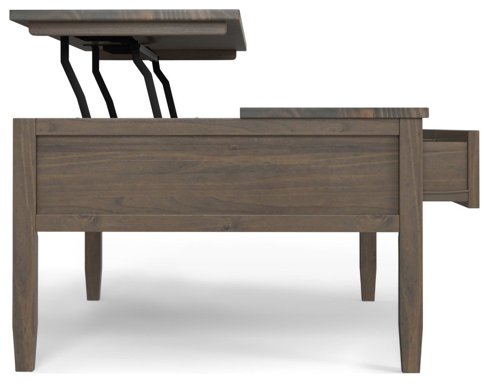 Ela Solid Wood Lift Top Coffee Table, Smoky Brown