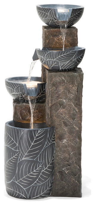 Natural Leaf Textured 4-Tier Resin Fountain