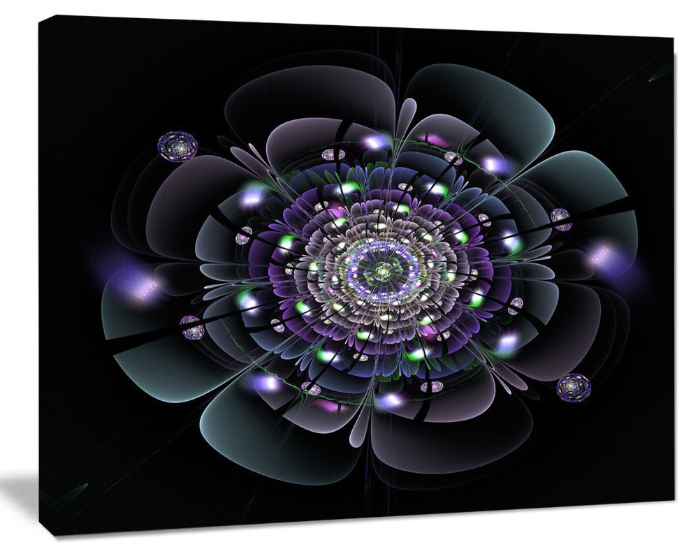 Blue and Black Fractal Flower, Floral Canvas Art Print, 40"x30"
