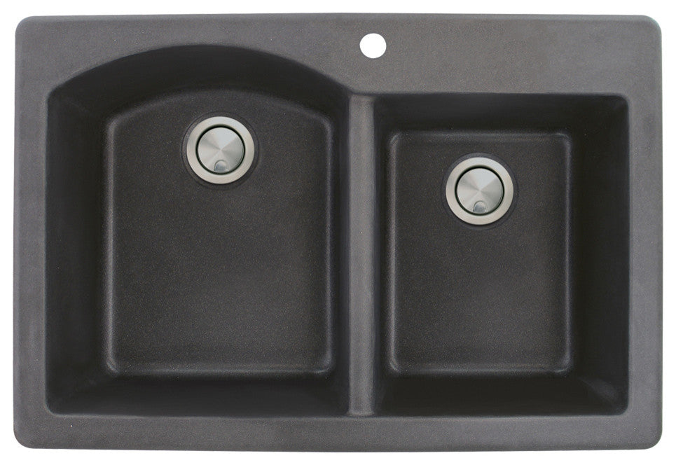 Aversa 33" silQ Granite Drop-in Double Bowl Kitchen Sink with 1 Hole in lack