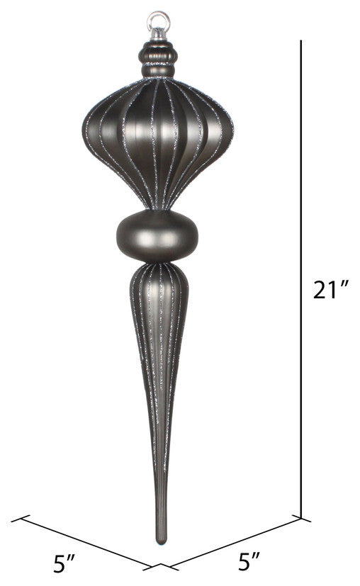 Vickerman 21" Pewter Matte Glitt Diamnd Finial Orn