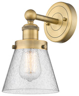Small Cone 1-Light 7" Sconce, Brushed Brass Finish, Seedy Shade