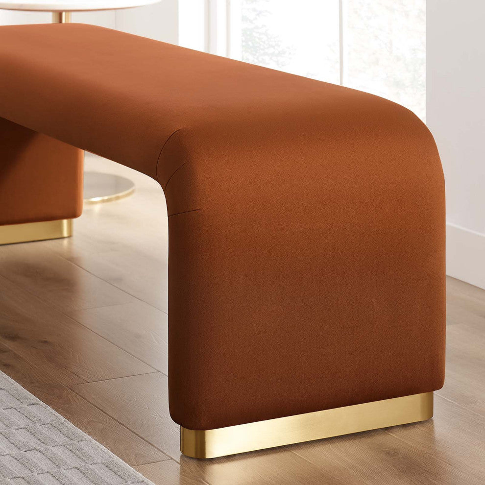 Koda Performance Velvet Waterfall Long Bench - Brass Rust