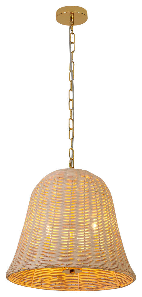 3-Light Gold Chandelier With A Wood Shade
